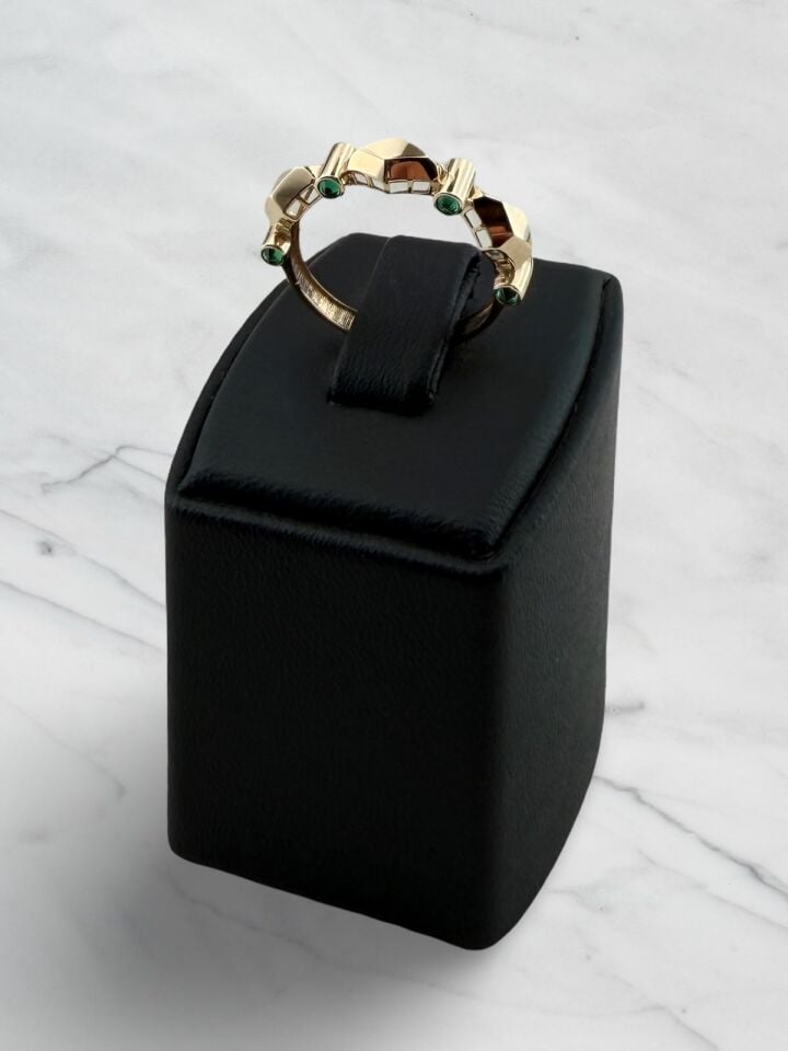 14 Ayar Altın Yeşil Taşlı Kristal Yüzük