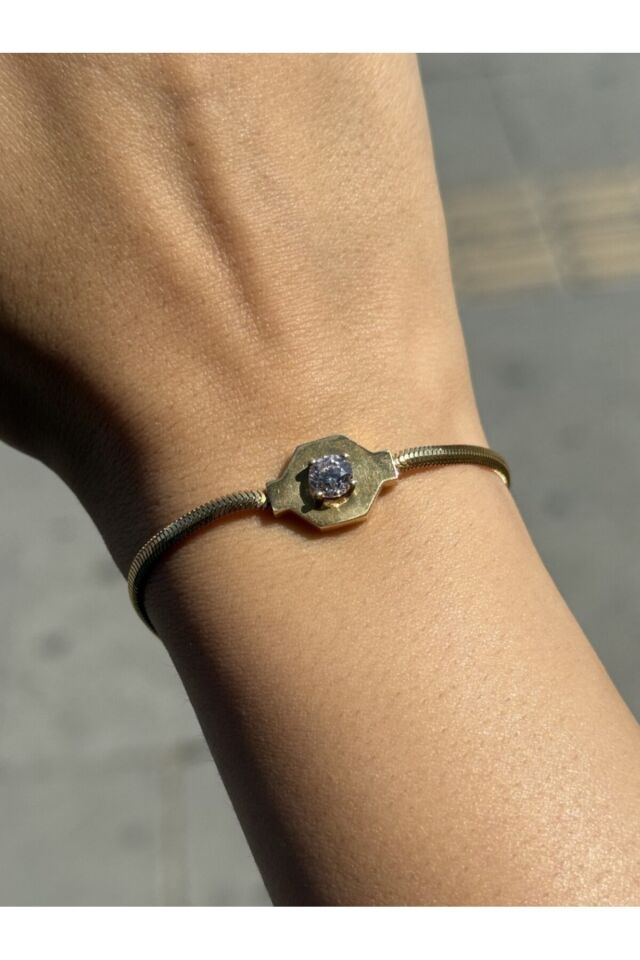 14 Ayar Altın Tek Taş Balık Sırtı Bileklik