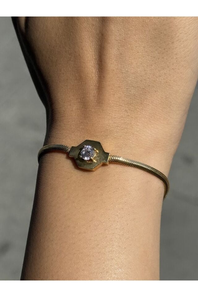 14 Ayar Altın Tek Taş Balık Sırtı Bileklik