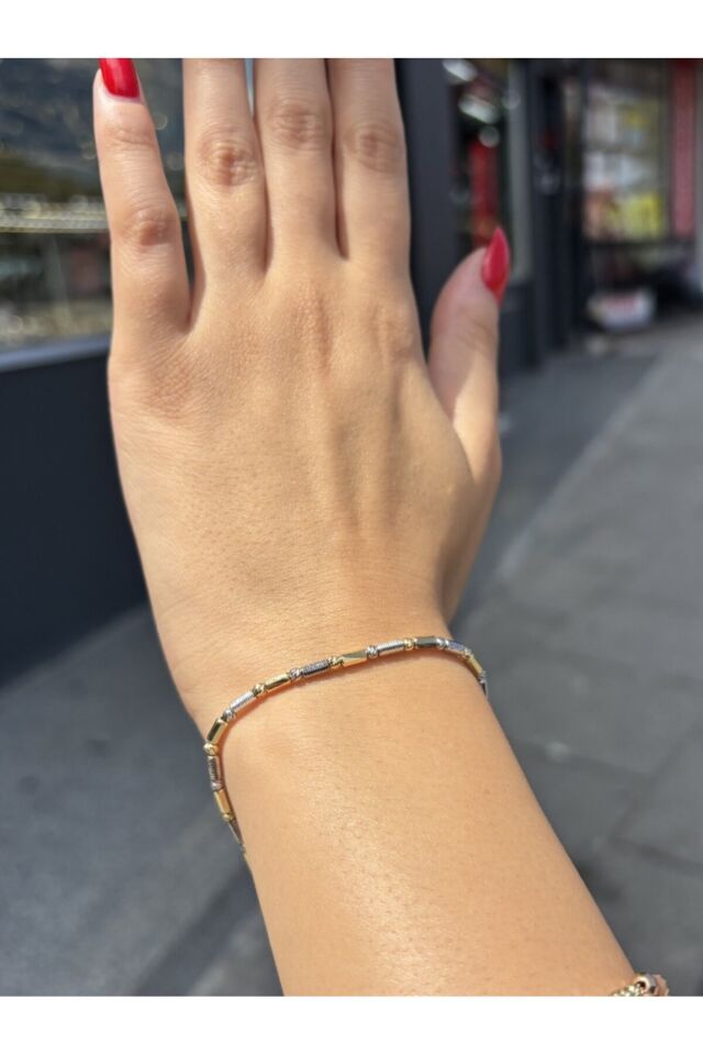 14 Ayar Altın Silindir İki Renk Dorika Bileklik