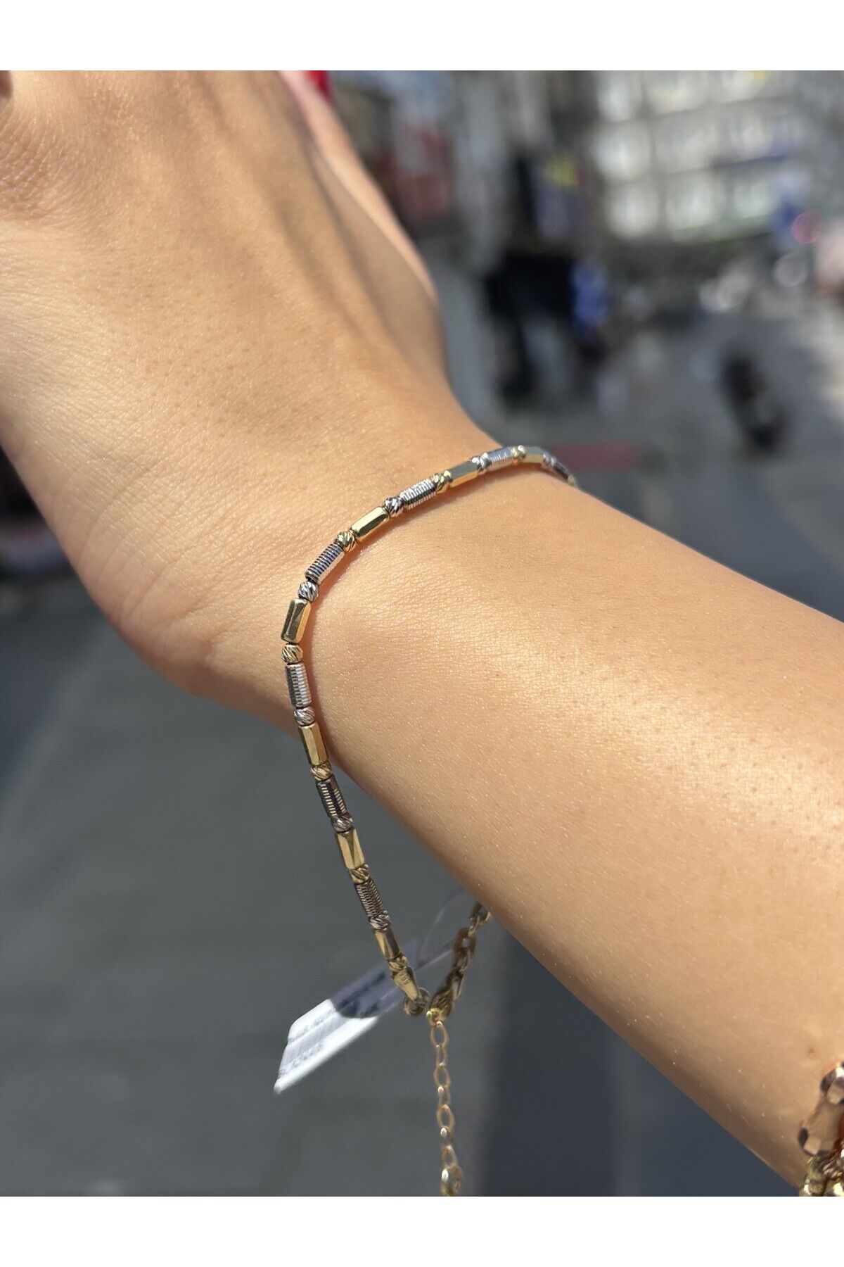 14 Ayar Altın Silindir İki Renk Dorika Bileklik