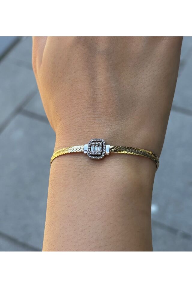 14 Ayar Altın Baget Yılansırtı Bileklik