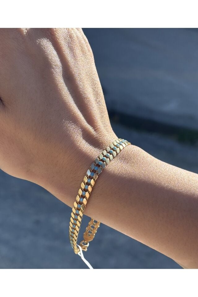 14 Ayar Altın Turkuaz Taşlı Bileklik