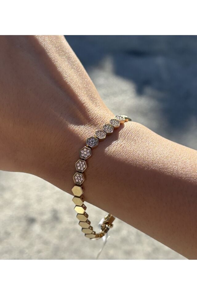 14 Ayar Altın Taşlı Petek Bileklik