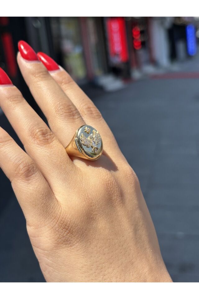 14 Ayar Altın Beyaz Taşlı Mini Anı Anka Kuşu Yüzük