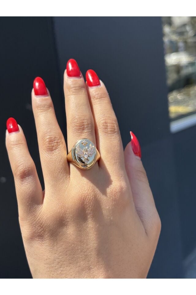 14 Ayar Altın Beyaz Taşlı Mini Anı Anka Kuşu Yüzük