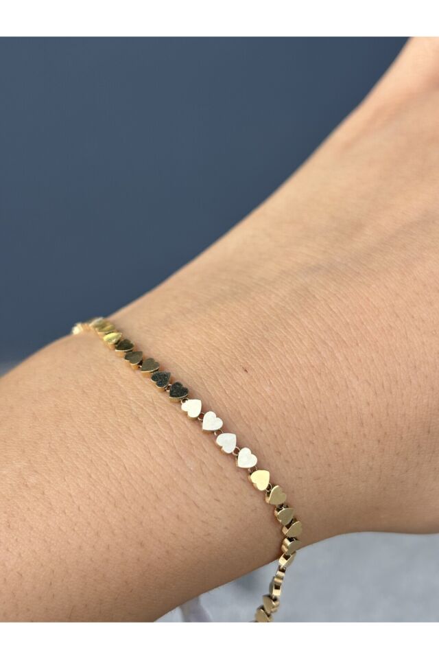 14 Ayar Altın Kalp Sıralı Bileklik