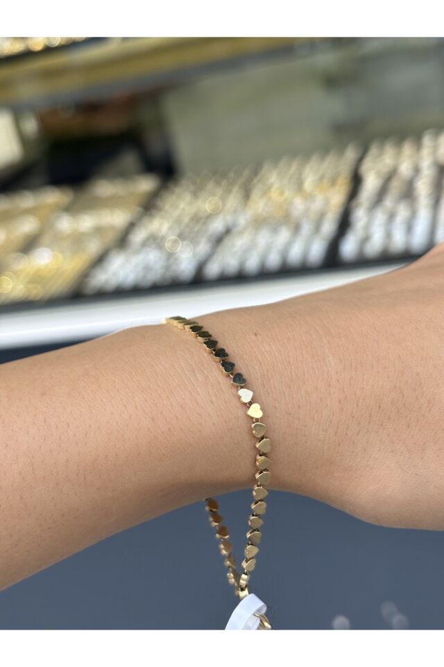 14 Ayar Altın Kalp Sıralı Bileklik