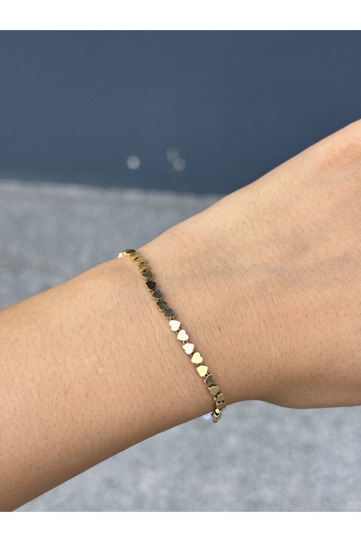 14 Ayar Altın Kalp Sıralı Bileklik