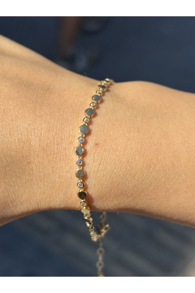 14 Ayar Altın Beyaz Taşlı Yuvarlak Çıtır Bileklik