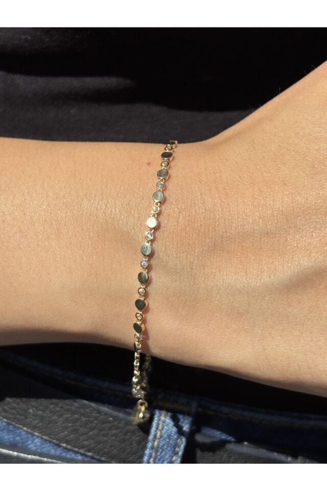 14 Ayar Altın Beyaz Taşlı Yuvarlak Çıtır Bileklik