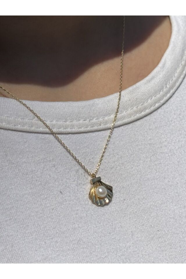 14 Ayar Altın İstiridye İncili Kolye