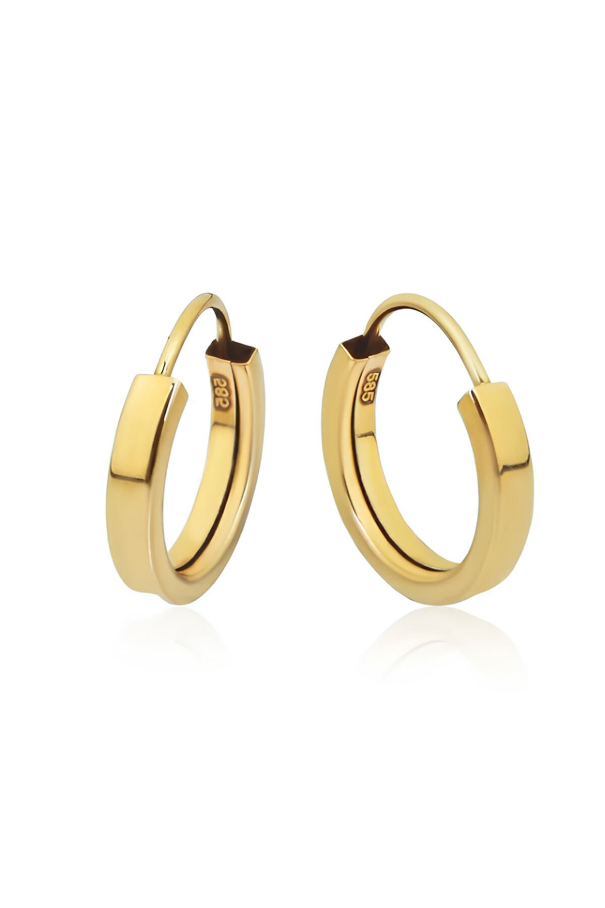 Altın Düz Çift Halka Küpe Gizli Kilitli 1.3 Cm 0.66gr