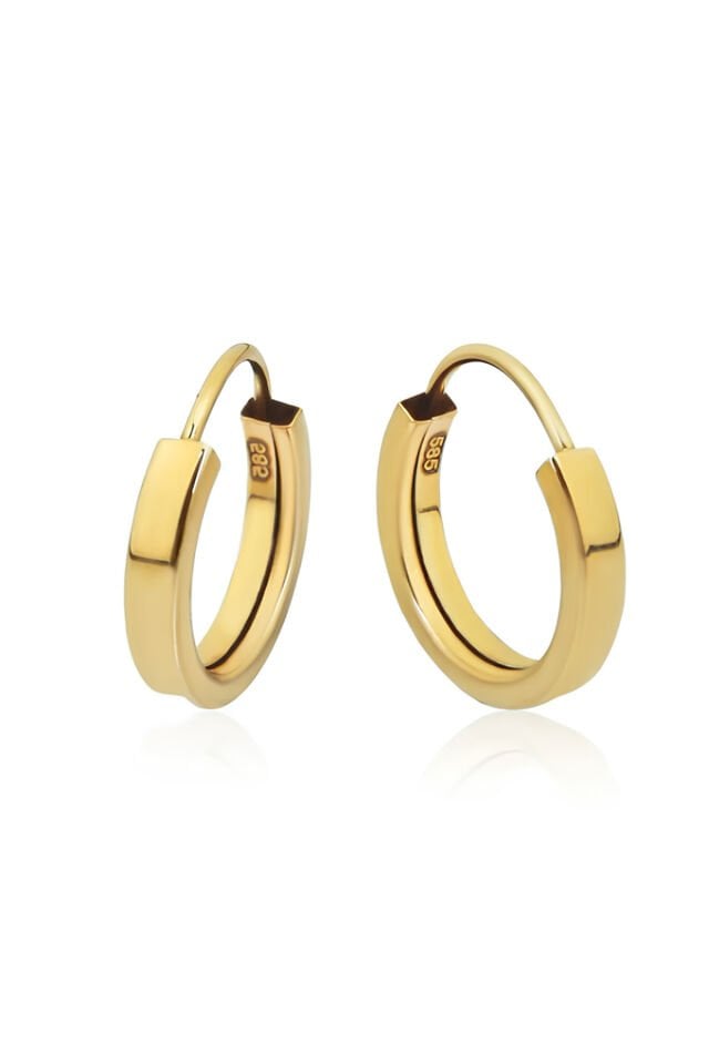 Altın Düz Çift Halka Küpe Gizli Kilitli 1.3 Cm 0.66gr