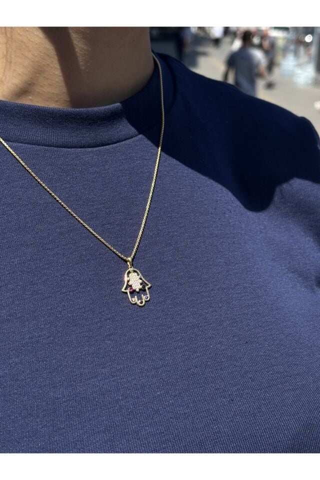 14 Ayar Altın Renkli Taşlı Fatmanın Eli Kolye Ucu