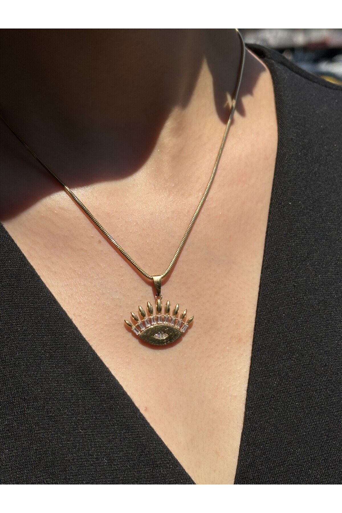 14 Ayar Altın Taşlı Göz Kolye Ucu