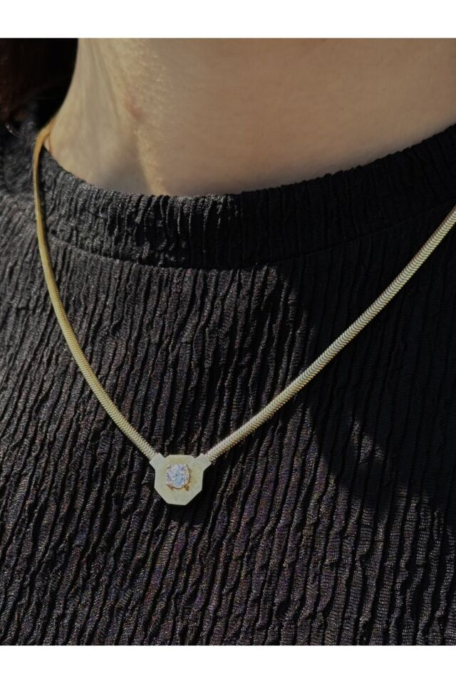 14 Ayar Altın Tek Taş Balık Sırtı Kolye