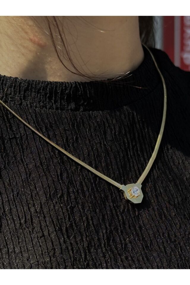 14 Ayar Altın Tek Taş Balık Sırtı Kolye