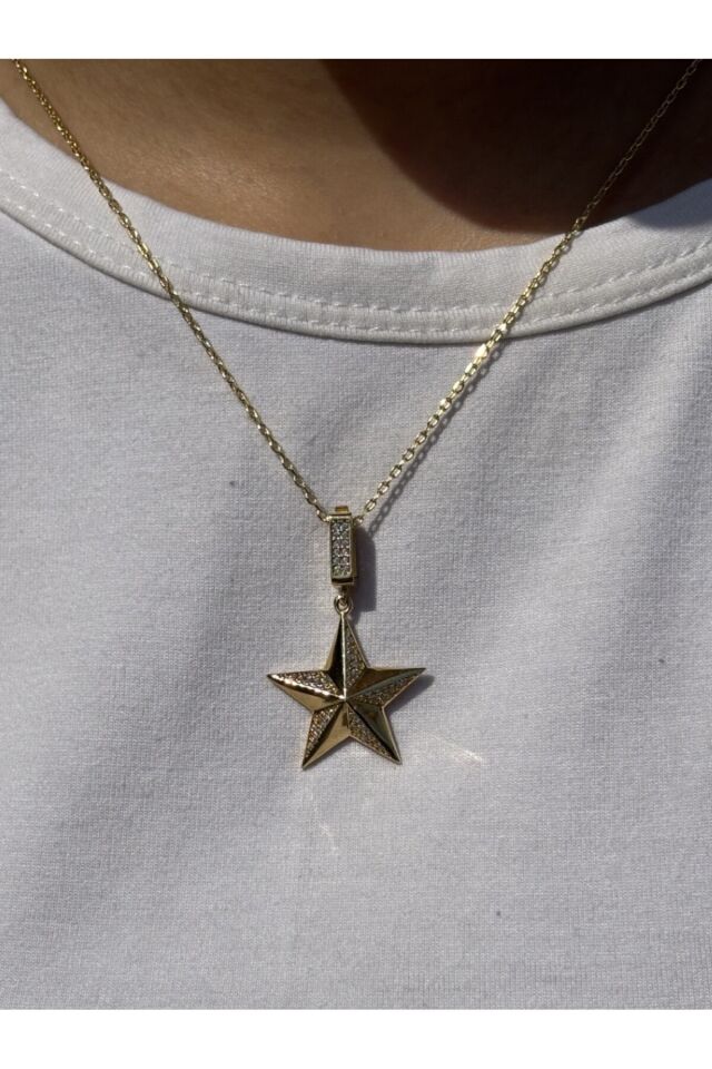 14 Ayar Altın Taşlı Yıldız Kolye Ucu Charm