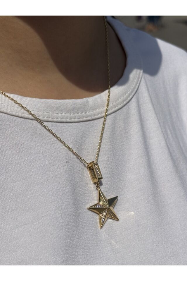 14 Ayar Altın Taşlı Yıldız Kolye Ucu Charm