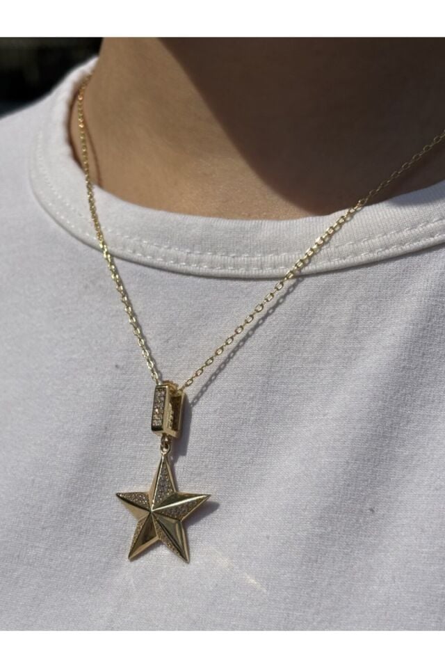 14 Ayar Altın Taşlı Yıldız Kolye Ucu Charm