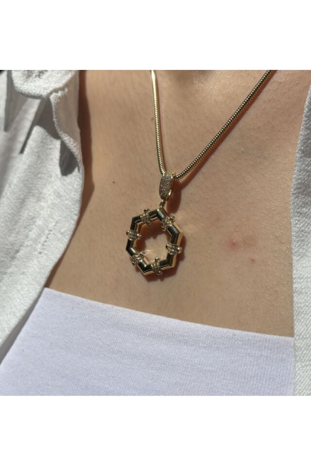 14 Ayar Altın Altıgen İtalyan Kolye Ucu