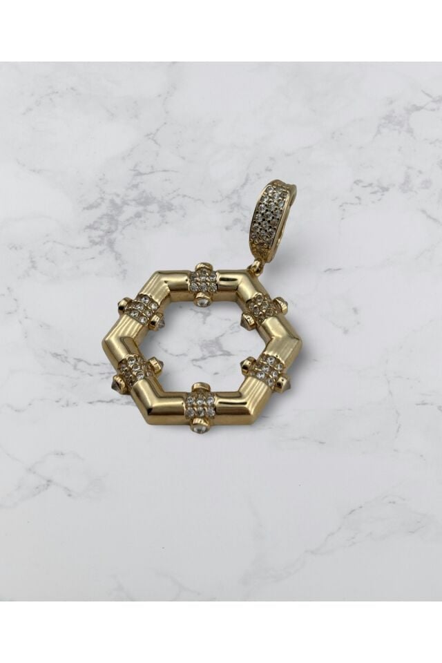 14 Ayar Altın Altıgen İtalyan Kolye Ucu