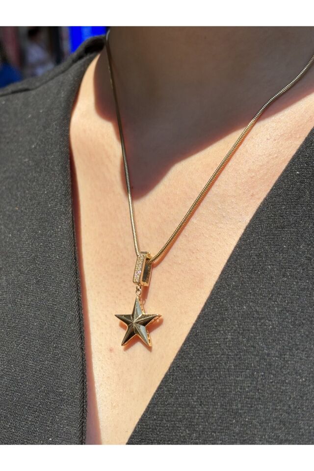 14 Ayar Altın Taşlı Yıldız Kolye Ucu Charm