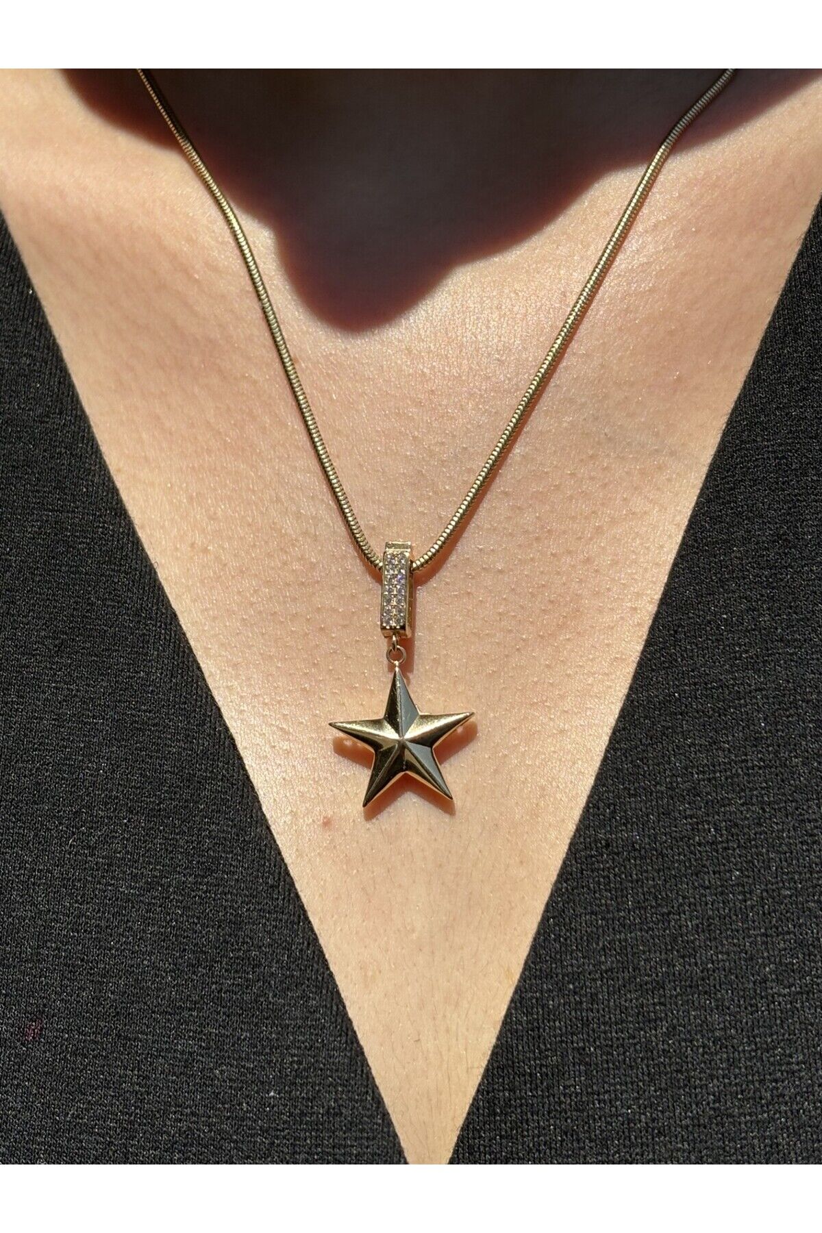 14 Ayar Altın Taşlı Yıldız Kolye Ucu Charm