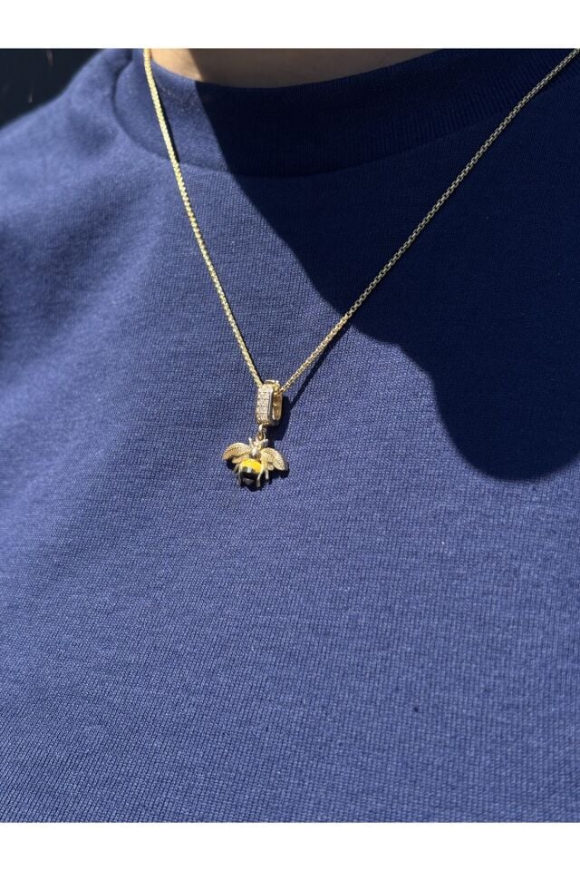 14 Ayar Altın Taşlı Arı Kolye Ucu Charm
