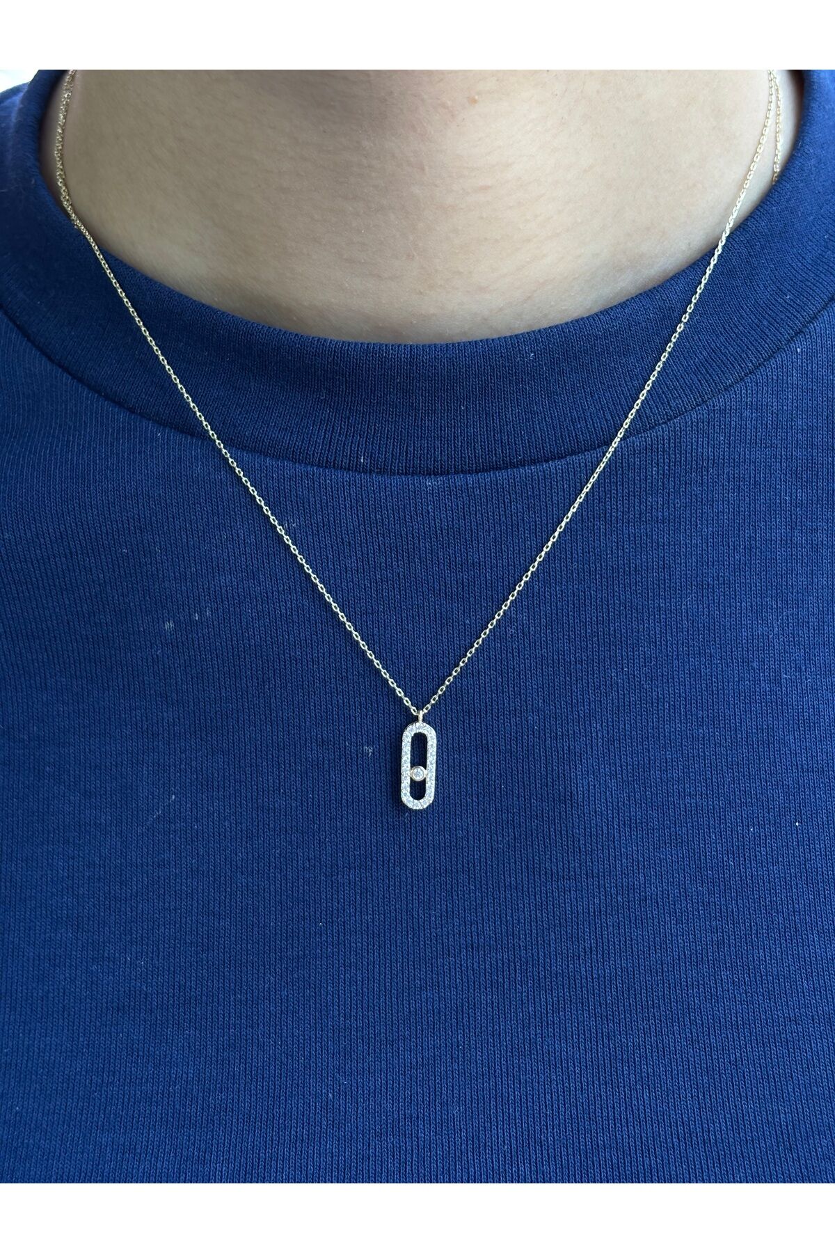 14 Ayar Altın Taşlı Messika Kolye