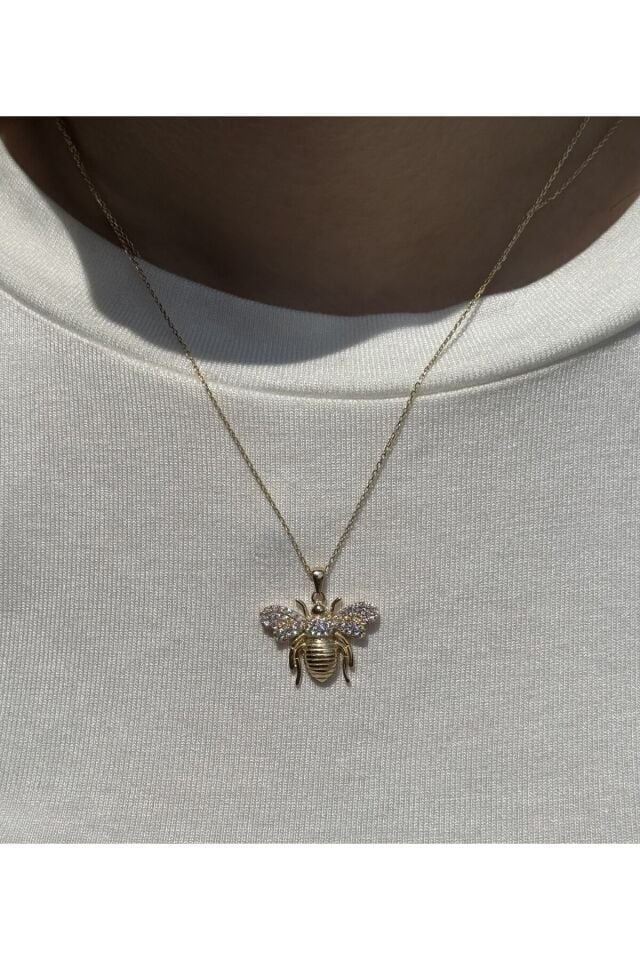14 Ayar Altın Taşlı Arı Kolye