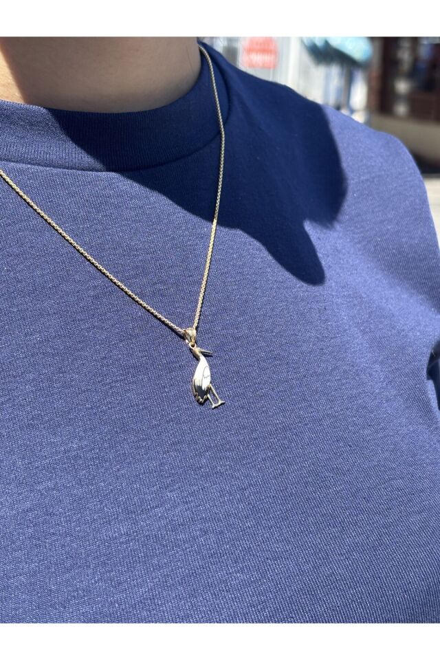 14 Ayar Altın Siyah Mineli Leylek Kolye Ucu