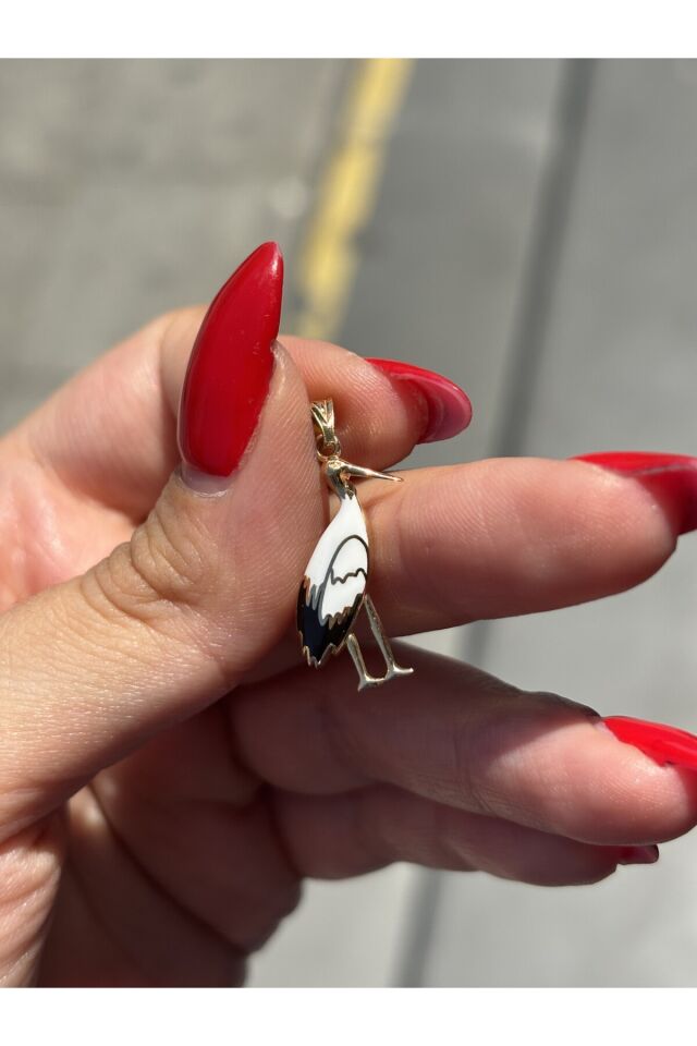 14 Ayar Altın Siyah Mineli Leylek Kolye Ucu