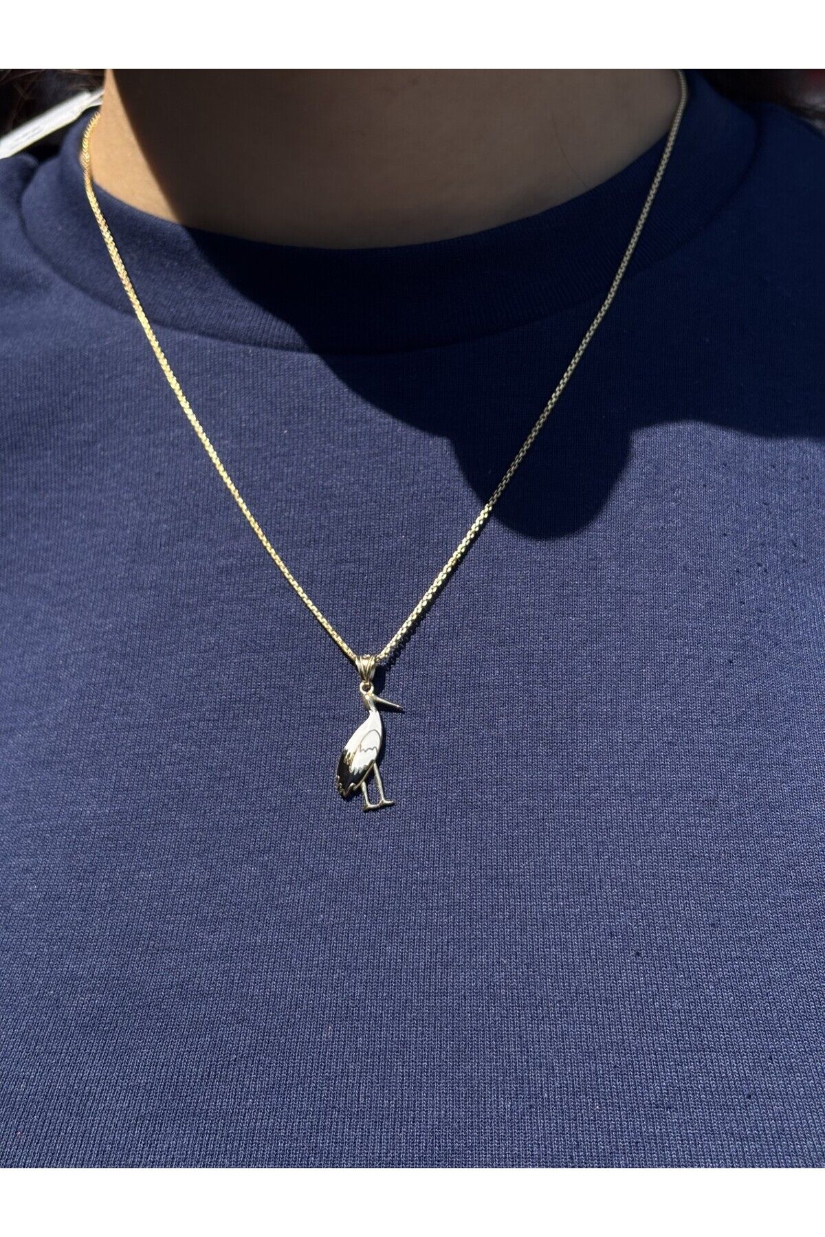 14 Ayar Altın Siyah Mineli Leylek Kolye Ucu