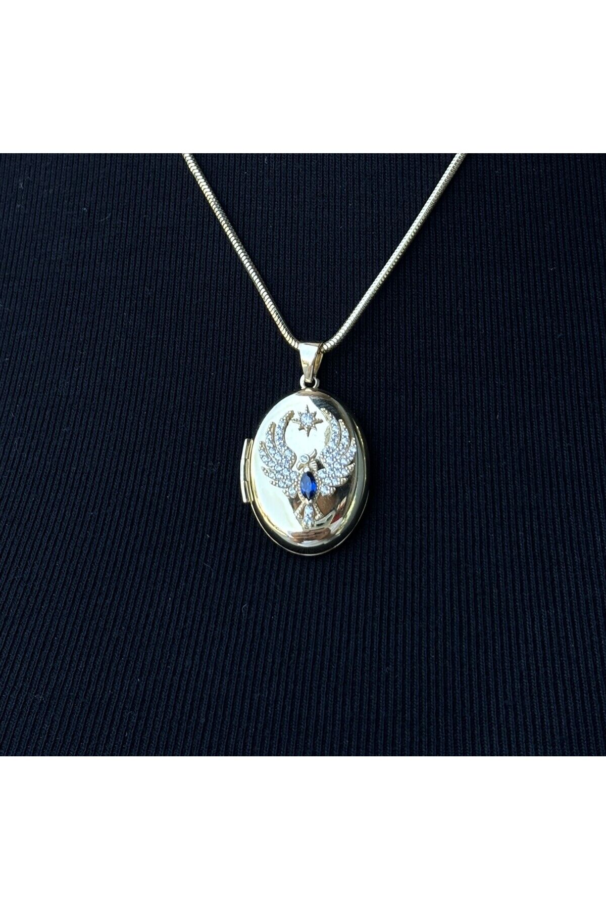 14 Ayar Altın Anı Anka Kuşu Mavi Taşlı Kolye Ucu