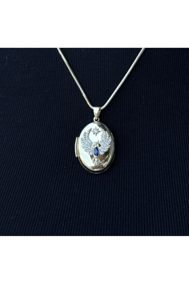 14 Ayar Altın Anı Anka Kuşu Mavi Taşlı Kolye Ucu