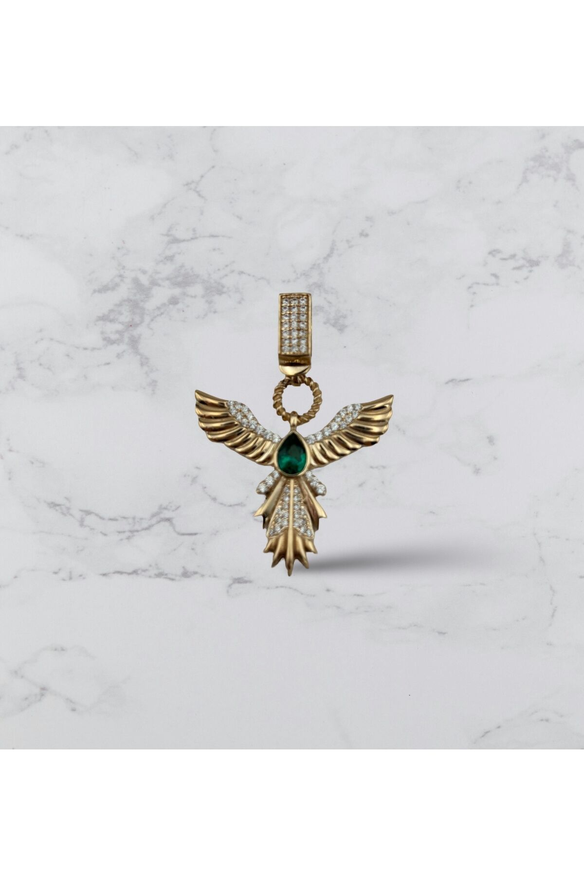 14 Ayar Altın Çağla Anka Kuşu Kolye Ucu