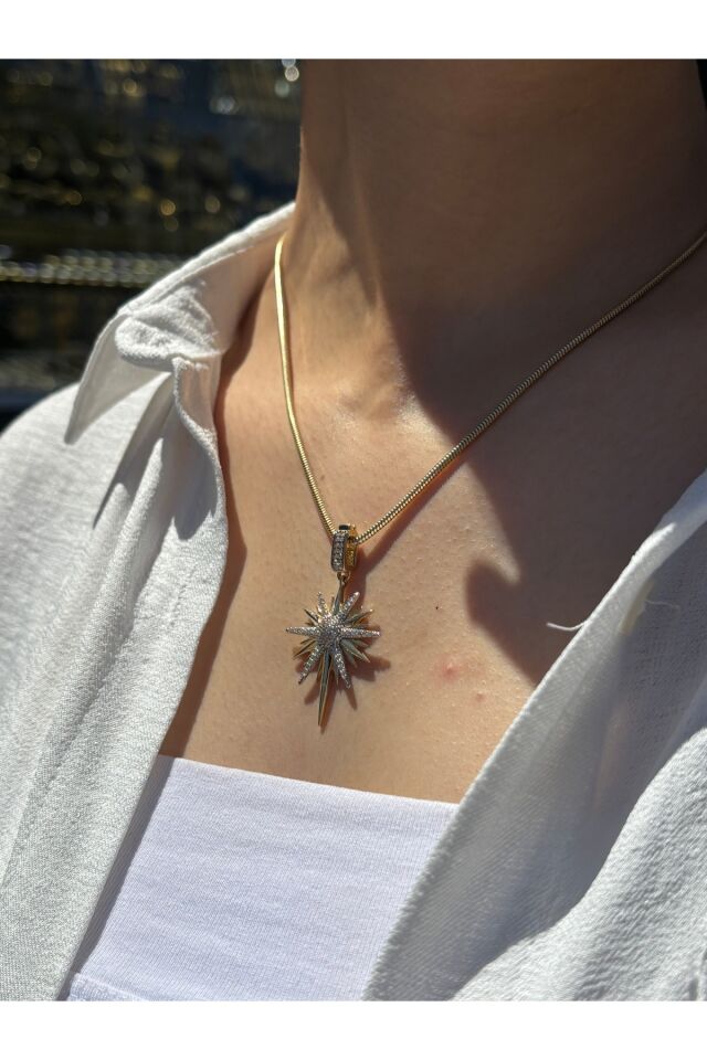 14 Ayar Altın Taşlı Kutup Yıldızı Kolye Ucu