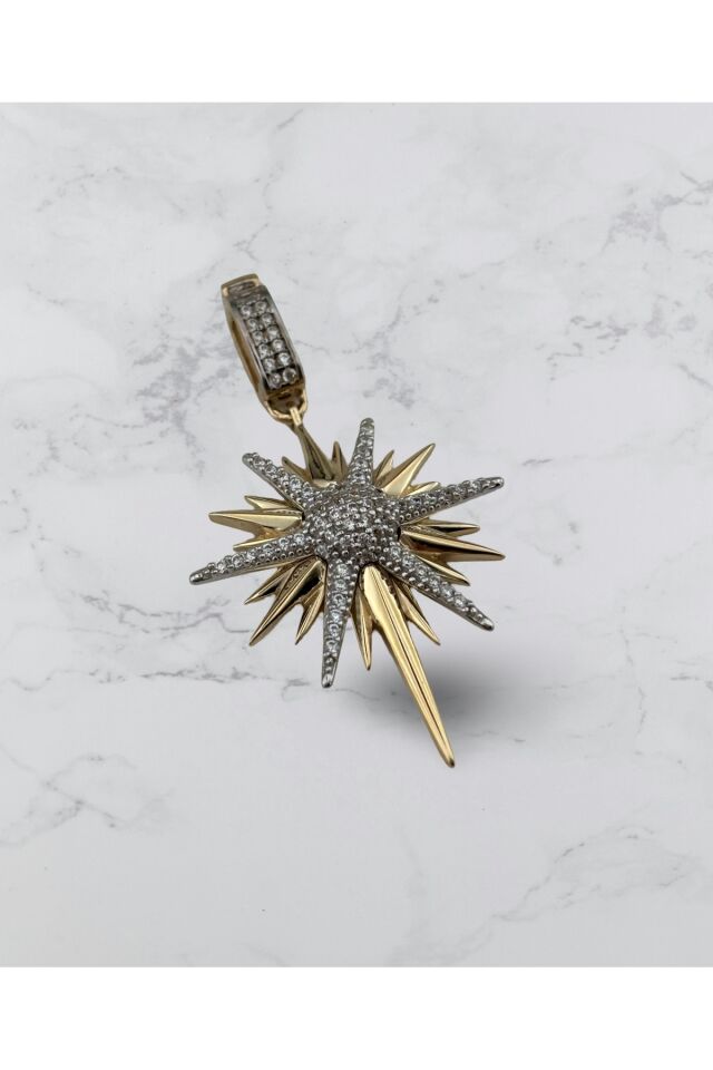 14 Ayar Altın Taşlı Kutup Yıldızı Kolye Ucu