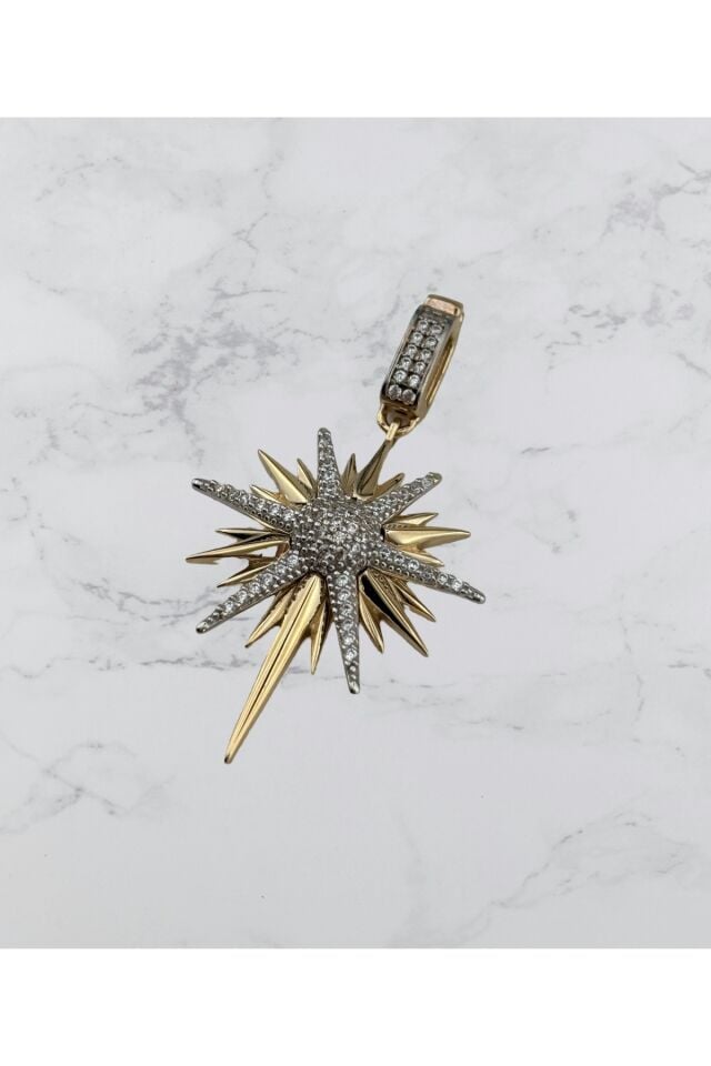 14 Ayar Altın Taşlı Kutup Yıldızı Kolye Ucu