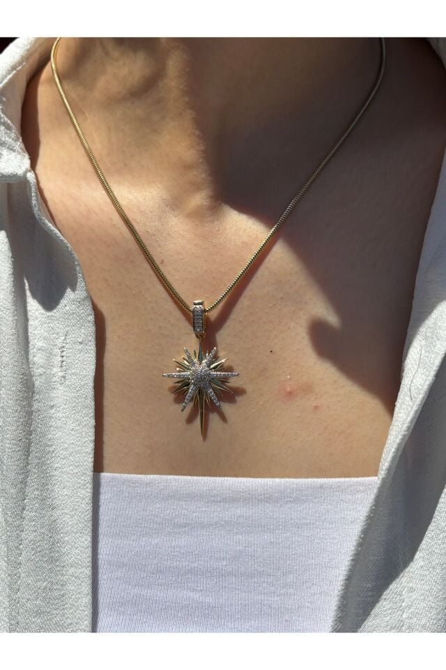 14 Ayar Altın Taşlı Kutup Yıldızı Kolye Ucu