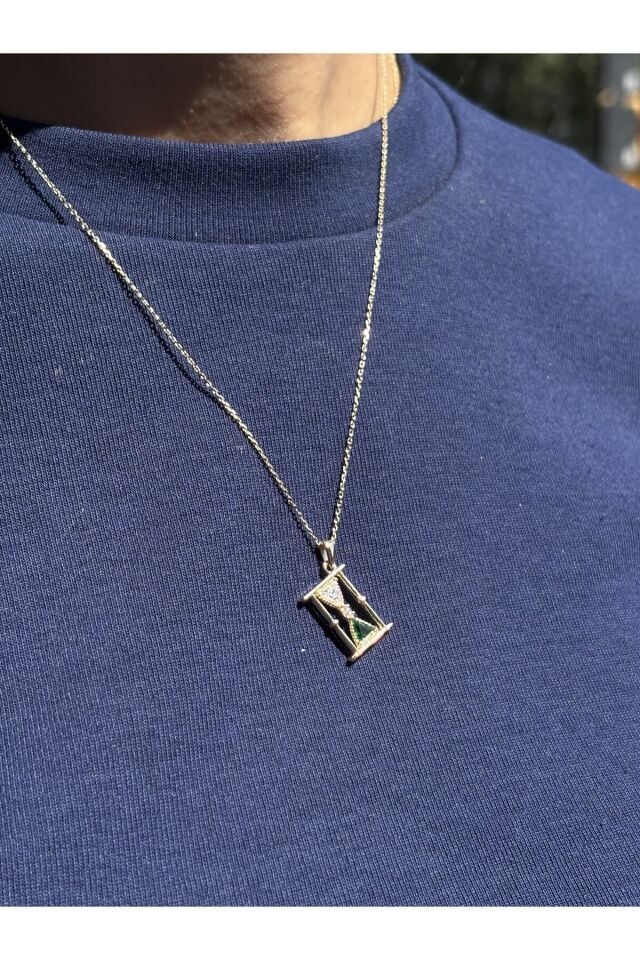 14 Ayar Altın Taşlı Kum Saati Kolye