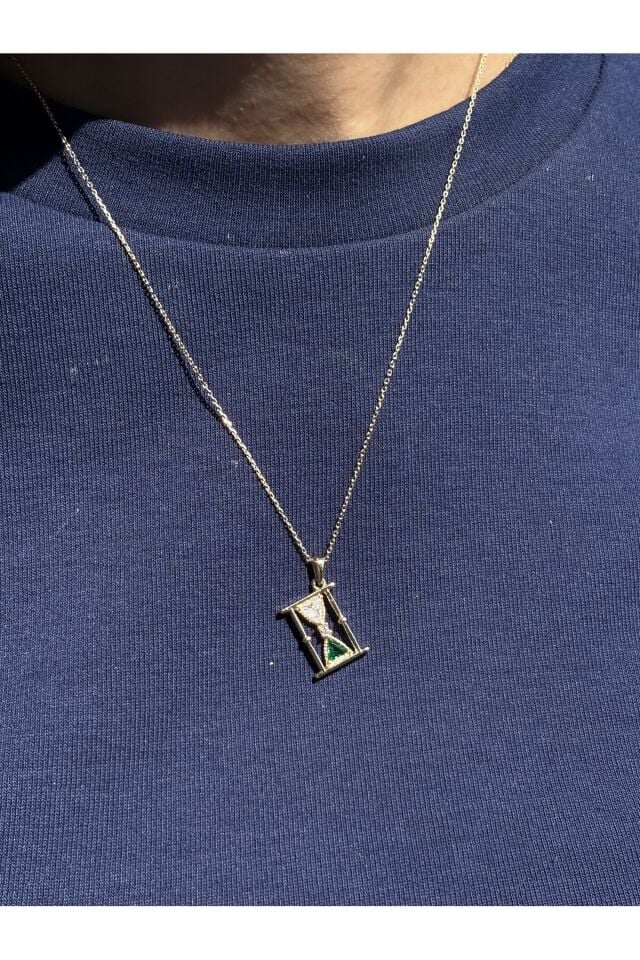 14 Ayar Altın Taşlı Kum Saati Kolye