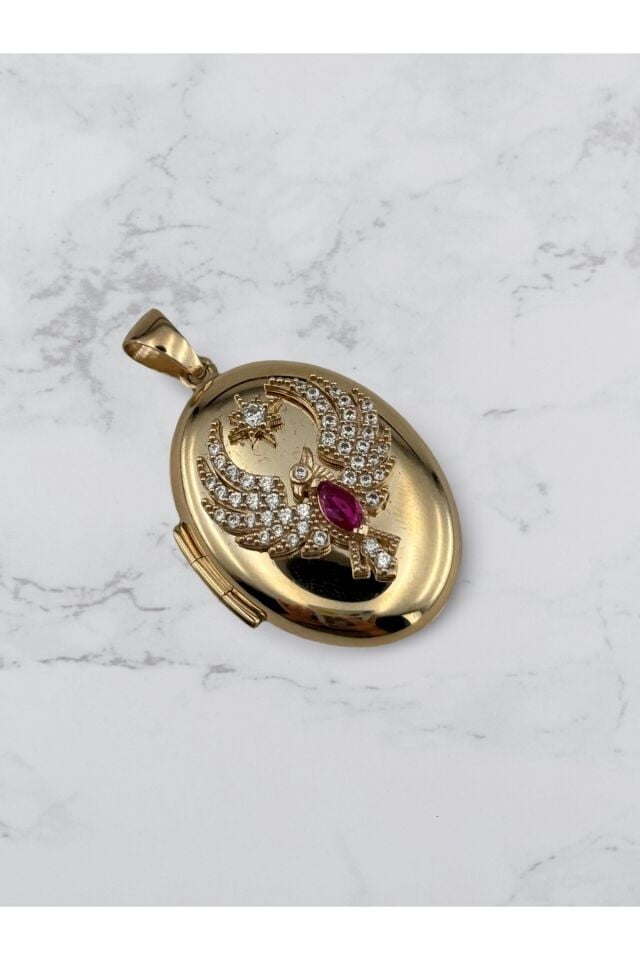 14 Ayar Altın Anı Anka Kuşu Pembe Taşlı Kolye Ucu