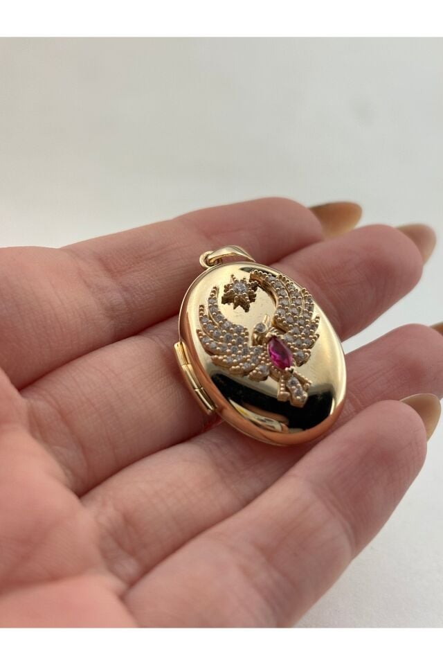 14 Ayar Altın Anı Anka Kuşu Pembe Taşlı Kolye Ucu