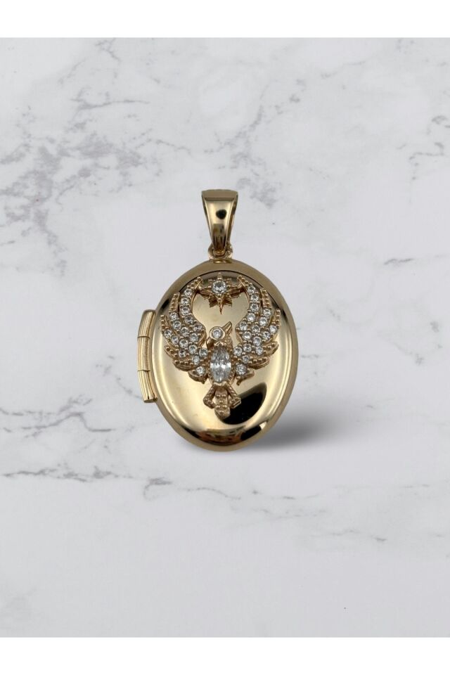 14 Ayar Altın Anı Anka Kuşu Beyaz Taşlı Kolye Ucu