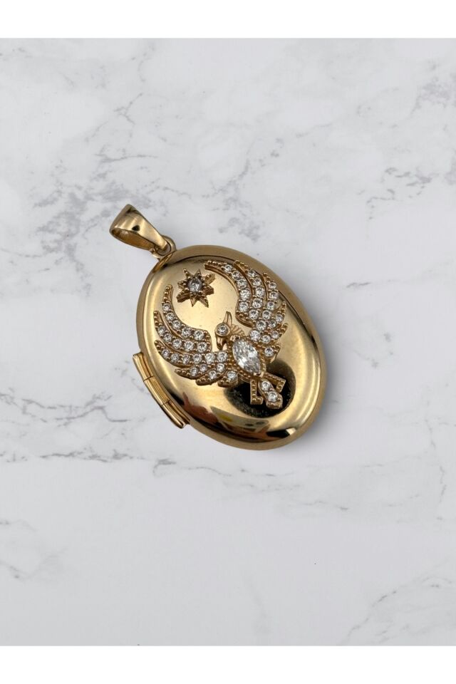 14 Ayar Altın Anı Anka Kuşu Beyaz Taşlı Kolye Ucu