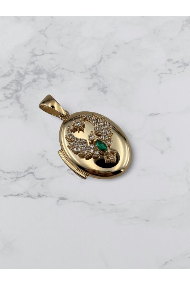 14 Ayar Altın Anı Anka Kuşu Yeşil Taşlı Mini Kolye Ucu