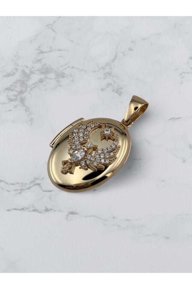 14 Ayar Altın Anı Anka Kuşu Beyaz Taşlı Mini Kolye Ucu